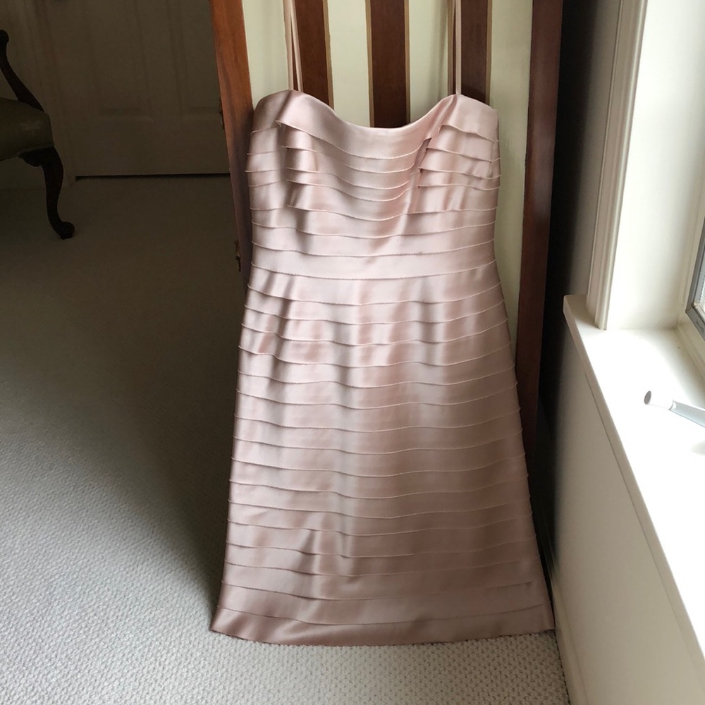 BCBGMaxAzria vintage blush  Pink Strapless ribbon Pleated Cocktail Dress.